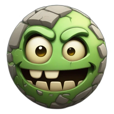 3d sphere with a cartoon thoughtful cobblestone Zombie skin texture with smiling eyes sticker