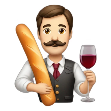 Frenchman with french moustache, baguette and wine sticker