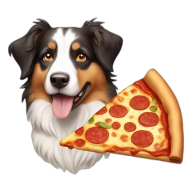 australian Shepard with a pizza sticker