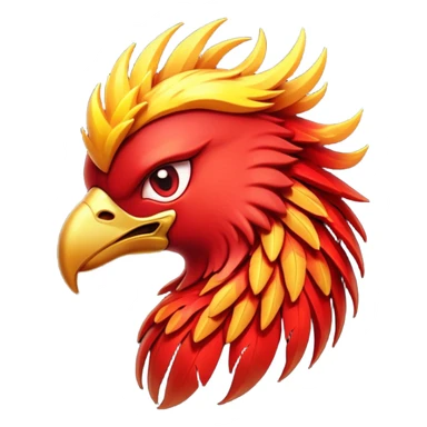 Cinematic Battle-Hardened Mystical Fire Phoenix Portrait Emoji, head bowed slightly in a moment of raw resilience, revealing a form etched with the wear of relentless conflict. Ragged, scorched plumage and half-closed, determined eyes speak to battles fought and won. Rendered with authentic detail and dramatic natural light that accentuates every scar and burn, high shine, this portrayal blends vulnerability with hardened strength, outlined in a soft glow that captures the essence of a phoenix tempered by the fires of combat. sticker