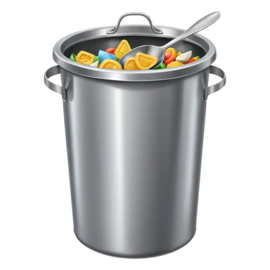 a spoon on a stainless steel garbage can sticker