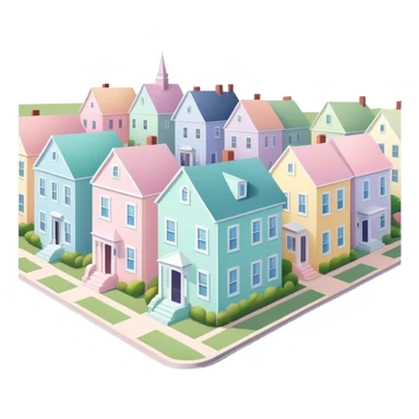 row of pastel homes, isometric exterior view, charleston sticker