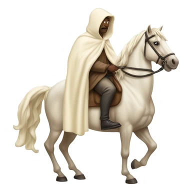 Man with cream colored hooded robe riding a horse ￼ sticker