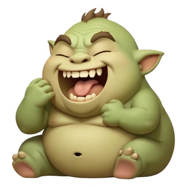 Cinematic Cute Yawning Ogre Portrait Emoji, with a surprisingly cuddly, rotund figure in soft earthy greens and browns, head tilted back in a big, gentle yawn exposing a set of comically oversized teeth, simplified yet irresistibly adorable, highly detailed with a soft glowing outline that captures the sleepy charm of a friendly ogre after a long day of gentle mischief! sticker