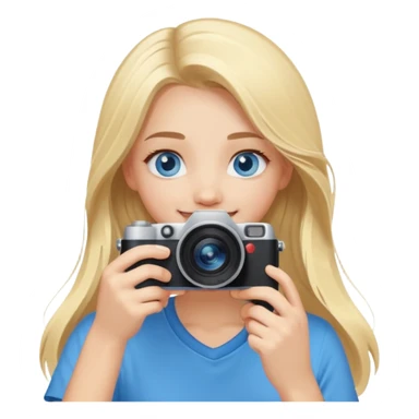  blue eyes blonde girl photographer cartoon taking picture in middle of taking picture camera in front of face long hair smiling funny flash professiona sticker