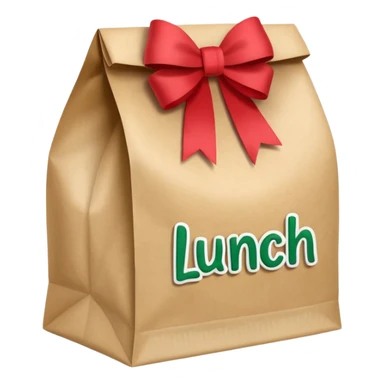 christmas paper lunch bag with the word lunch on it and a bow sticker