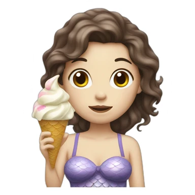white mermaid with brunette hair eating ice cream sticker