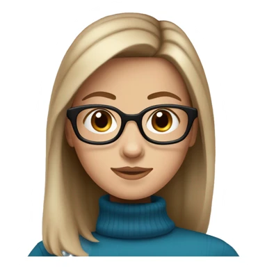White girl wearing turtleneck with blue eyes, brown hair bob, and glasses sticker