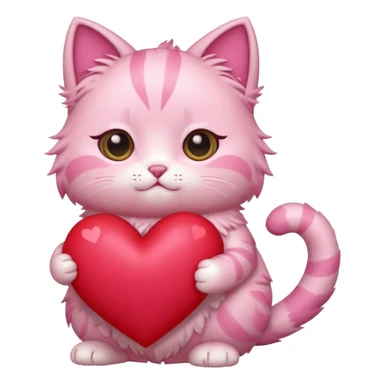chibi anime pink cat holding a big heart sticker