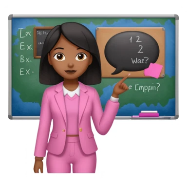 a brown skin teachers with hair that stop at elbpws girl with black straight like hair wearing pink not hot pink 2 piece set teaching up on a board sticker