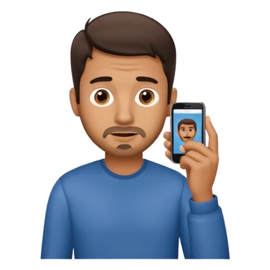 confused guy with phone in hand turned to left qualterly sticker