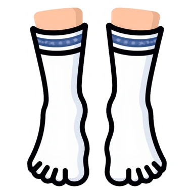 bottom view of feet wearing white athletic socks showing soles with texture pattern sticker