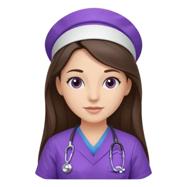 pretty brunette nurse with long hair in purple scrubs sticker