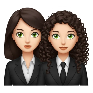 Two besties as agents, 1: long ironed straight darkbrown hair, green eyes, 2: long curly darkbrown hair, brown eyes  sticker