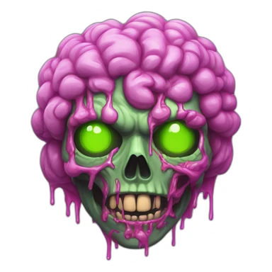 Zombie with radiant green skin and a neon-pink brain exposed sticker