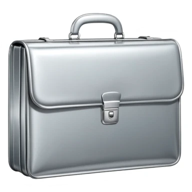A luxury briefcase emoji made of polished silver chrome, smooth rectangular shape, metallic reflections, minimal high-end design, swag business aesthetic, iOS emoji style, centered, clean white background
 sticker