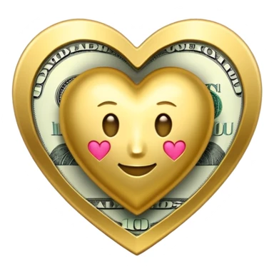 A golden heart with a dollars pattern around it sticker