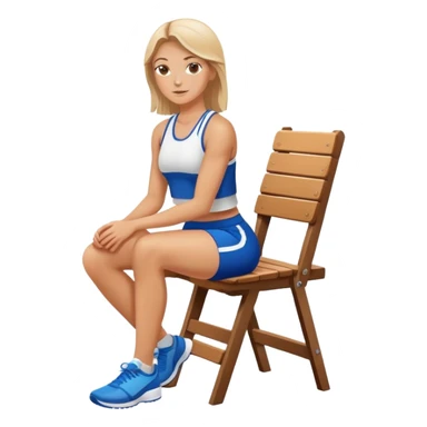 white woman in sport sitting down on a  wooden chair sticker