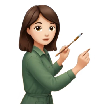 Brunette Artist painting a beautiful autumn mountain peak destination on canvas sticker