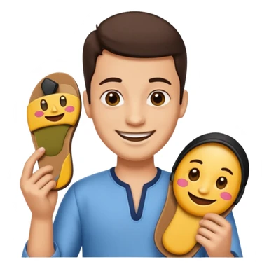 Smile, holding a chappal, emoji sticker