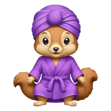 squirrel in purple bathrobe wearing purple slippers and purple turban sticker