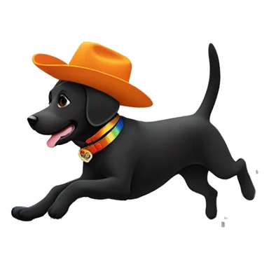 disney pixar smiling black labrador with brown cowboy hat and orange collar with a rainbow with Corricella in Procida near Naples background jumping sticker