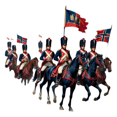 A vintage movie poster-style design depicting a dramatic Napoleonic War scene. Include soldiers in period uniforms, cannons, and a battlefield with flags and horses. The background should evoke a sense of battle and history, with old-fashioned cinematic flair. Transparent background. sticker
