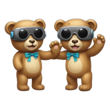Two teddy bears holding hands while wearing VR goggles  sticker