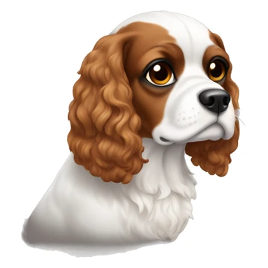 White and brown cavalier dog with black patch of fur around his eye  sticker