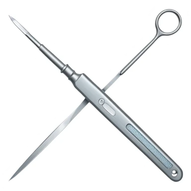 A highly detailed, realistic surgical scalpel with a polished stainless steel blade and a textured grip. sticker