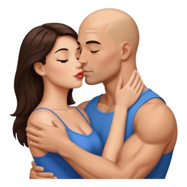 Hyper Realistic beautiful brunette woman in the arms of a handsome muscular bald man kissing  sticker