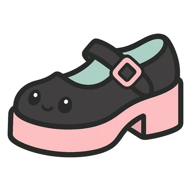 Make the shoes primarily black with pink and pastel accents, kawaii style, no socks, no hearts, transparent background sticker