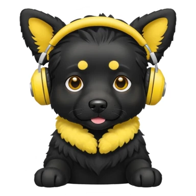 stylish black dog wearing yellow headohones sticker
