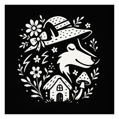 Give the Overwolf logo a cute cottagecore makeover, while maintaining the black and white aesthetic sticker