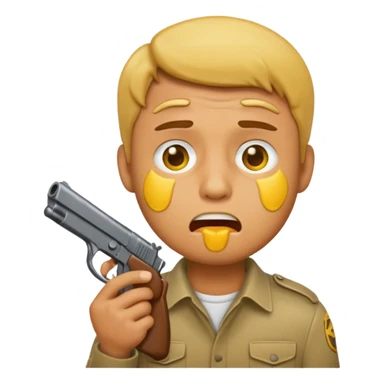 Make a yellow emoji of a guy holding a gun in his mouth while crying sticker