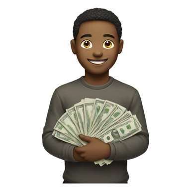 smiling portrait of a boy with money sticker