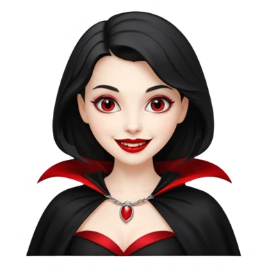 Vampire lady in black dress with cape, smile sticker