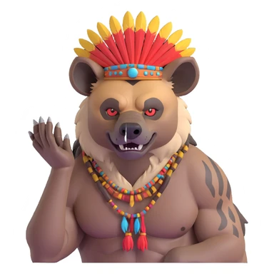 A native strong buff hyena with war bonnet flexing posing  sticker