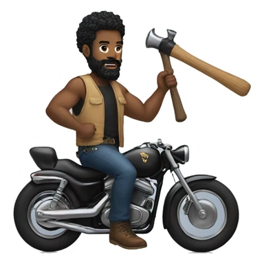 a black man has black beard, black mohawk hair, rides a hog, and hammer in his hand sticker