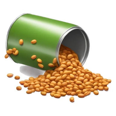 A can full of beans that have been spilt  sticker