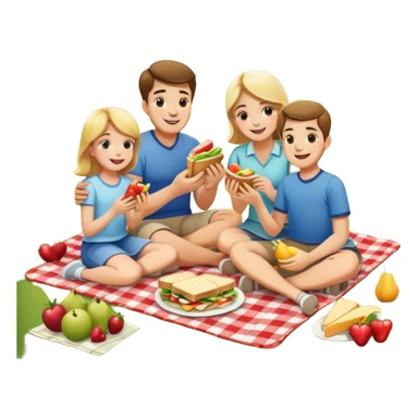 Family picnic with parents and children sitting on a blanket enjoying food outdoors sticker