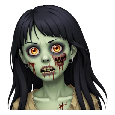 Emoji de zumbi mulher de cabelo comprido preto franja e piercing no septo sticker