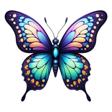 Dark, glowing, bio-luminescent butterfly, with intricate patterns, detailed markings sticker