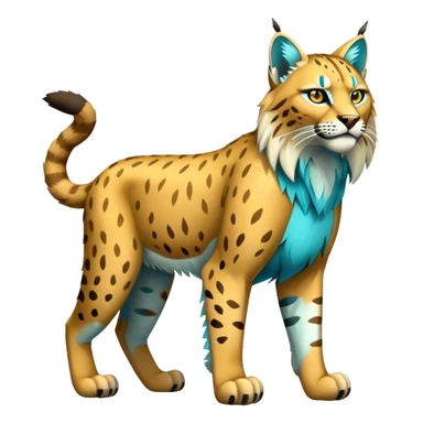 Yellow and cyan Electric-type Bobcat-Lynx-Lion-Fakémon full body sticker