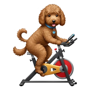 brown goldendoodle riding a spin bike sticker