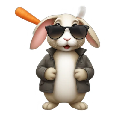Rabbit with sunglasses and wearing a coat with carrot in his mouth sticker