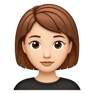 flat emoji-style illustration of a rounded, short hairstyle with upward flicks at the sides, inspired by Thalia from Disney's Hercules, rich brown, outlined in black, no texture, white background sticker