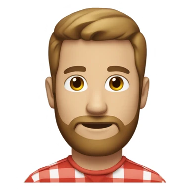 white man around 35. short brown hair. with beard. wear a scarlet check shirt. sticker