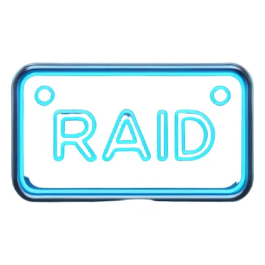  a rectangular neon sign that says RAID sticker