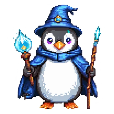 penguin wizard with magic staff and robe sticker